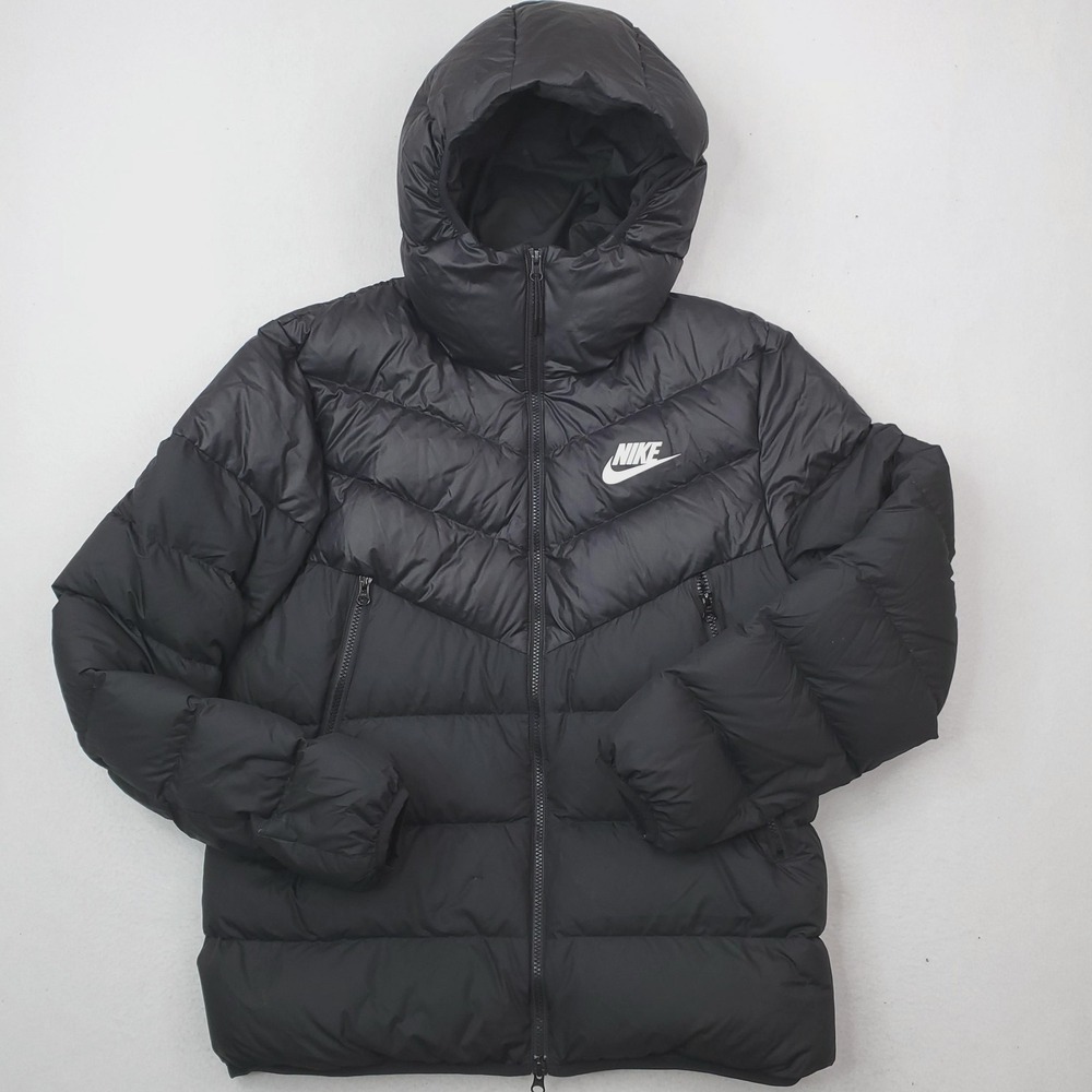 Nike Jacket Mens Large Black Down Puffer Hooded Full Zip Insulated Outdoor Y2K‎